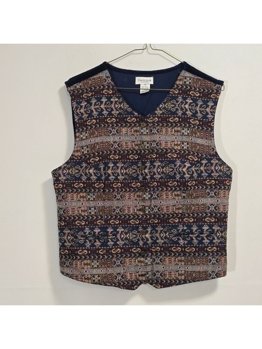 Vintage Van Heusen Tapestry 90s Ethnic Print Corduroy Vest